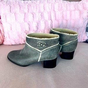 Chanel gray ankle booties